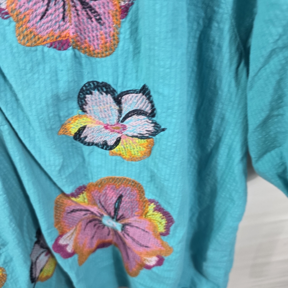 Cato Turquoise Floral Embroidered Peasant Top Size 22/24 - Picture 4 of 14